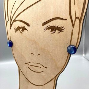 Brilliant Blue Shimmer Earrings, Moonglow Studs, Minimalist Lucite Buttons